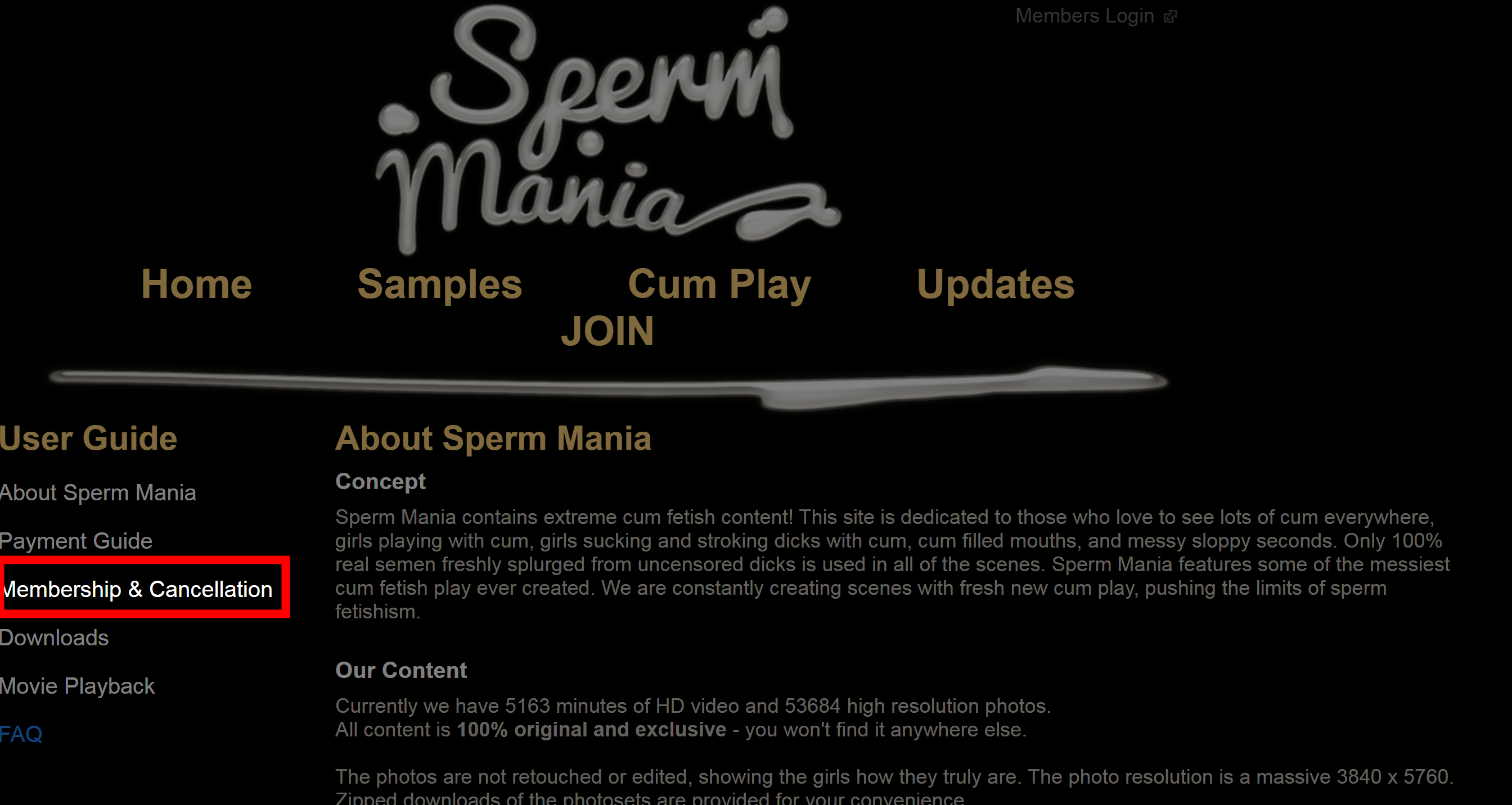 SpermMania（スパームマニア）「Membership & Cancellation」場所